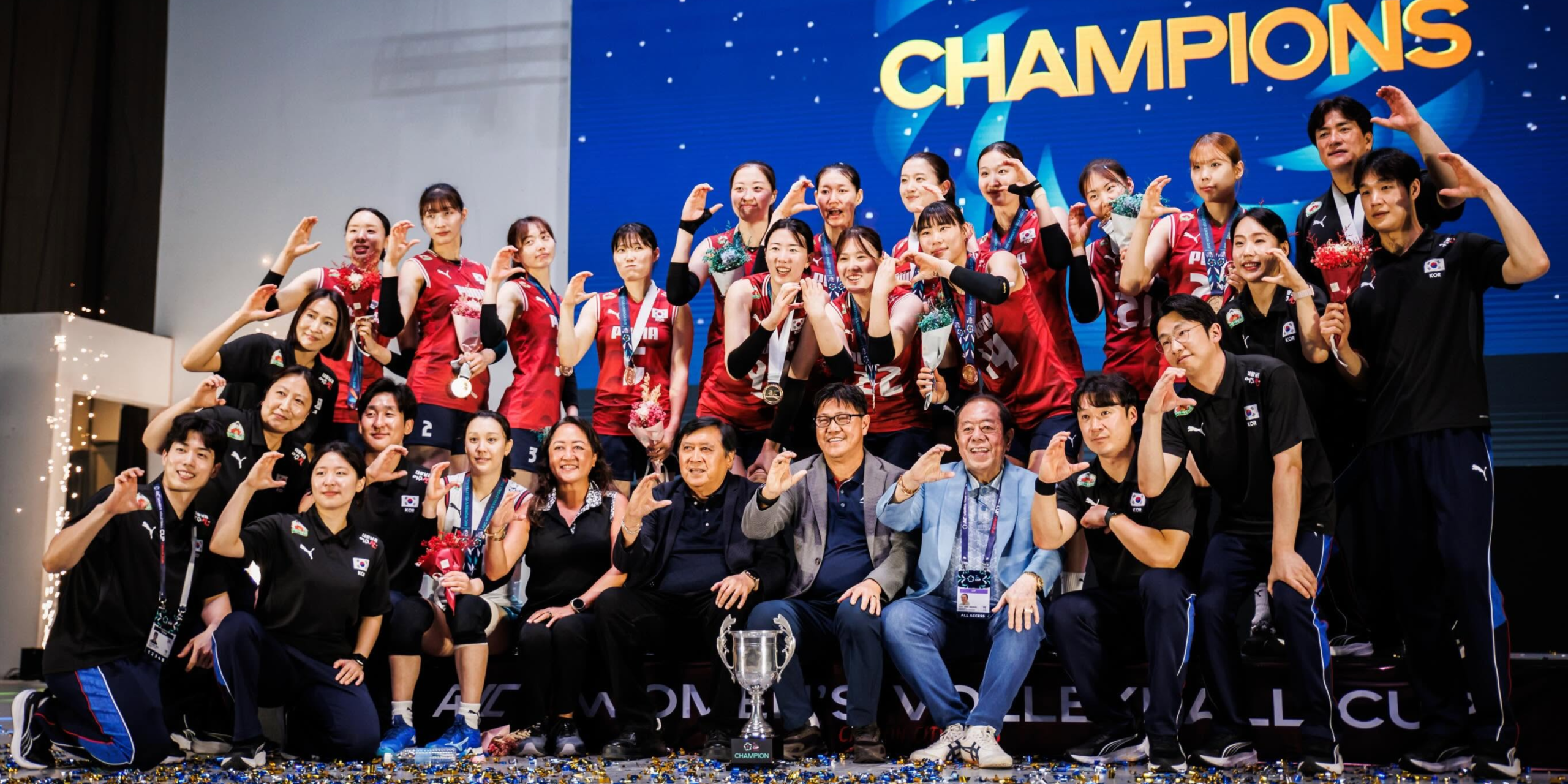 Team South Korea poses for a group photo following its victory in the AVC Women’s Cup. Photo / AVC