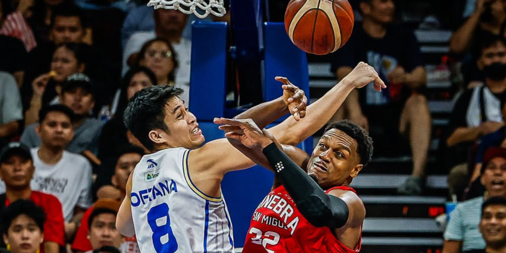 TNT's Calvin Oftana challenged Barangay Ginebra's Justin Brownlee with tight defense. Photo/PBA