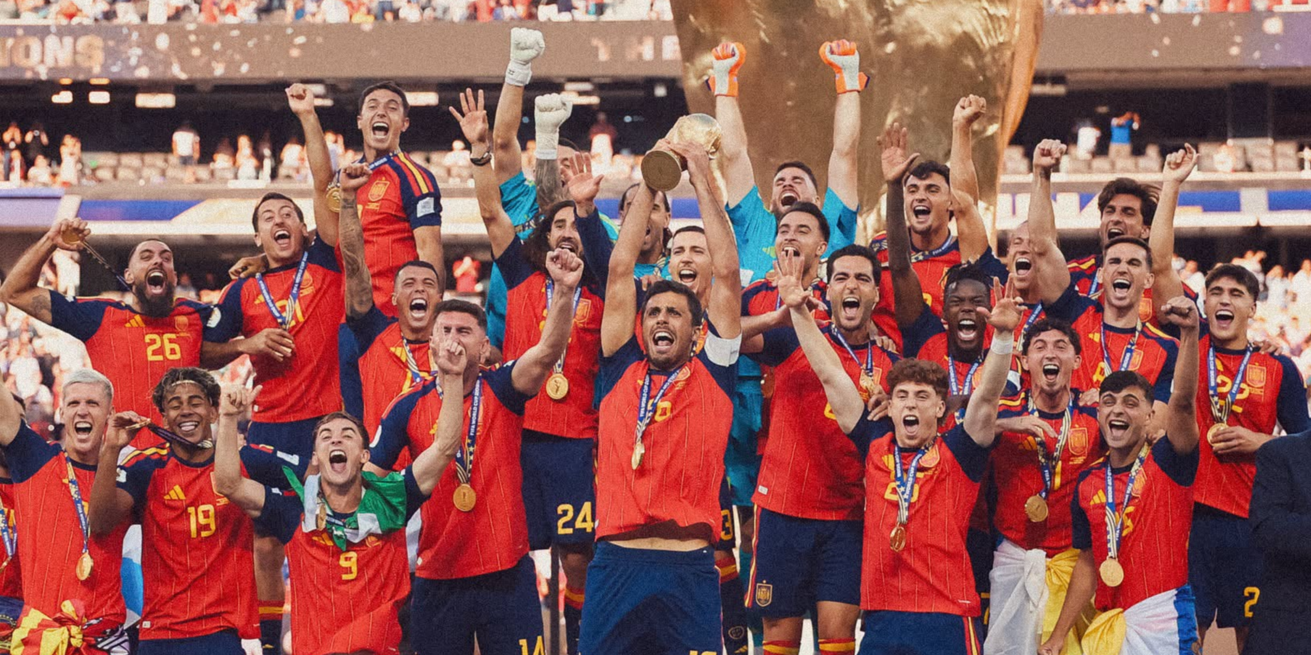 Spain celebrates their victory after winning over Argentina. Photo / FIFA