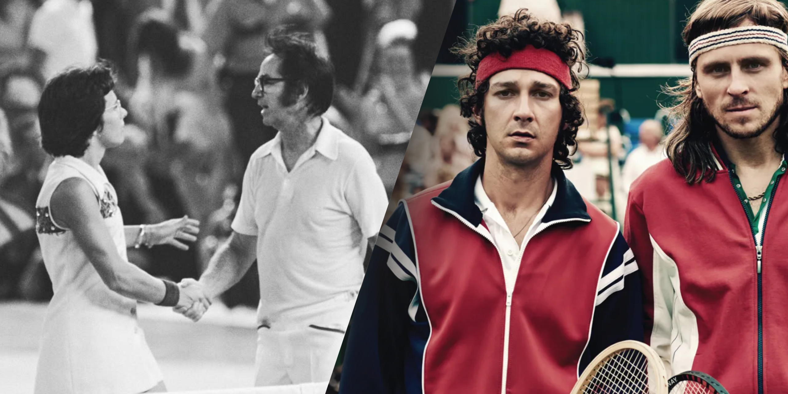 Billie Jean King and Bobby Riggs (left); Bjorn Borg and John McEnroe (right). Photo / Boardroom and Julie Vrabelova (Neon)