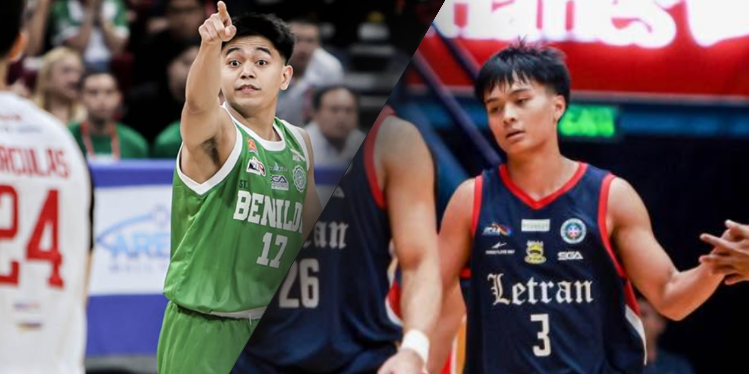 Jomel Ancheta of Benilde Blazers (left) and Chad Gammad of Letran Knights (right). Photo / NCAA Philippines