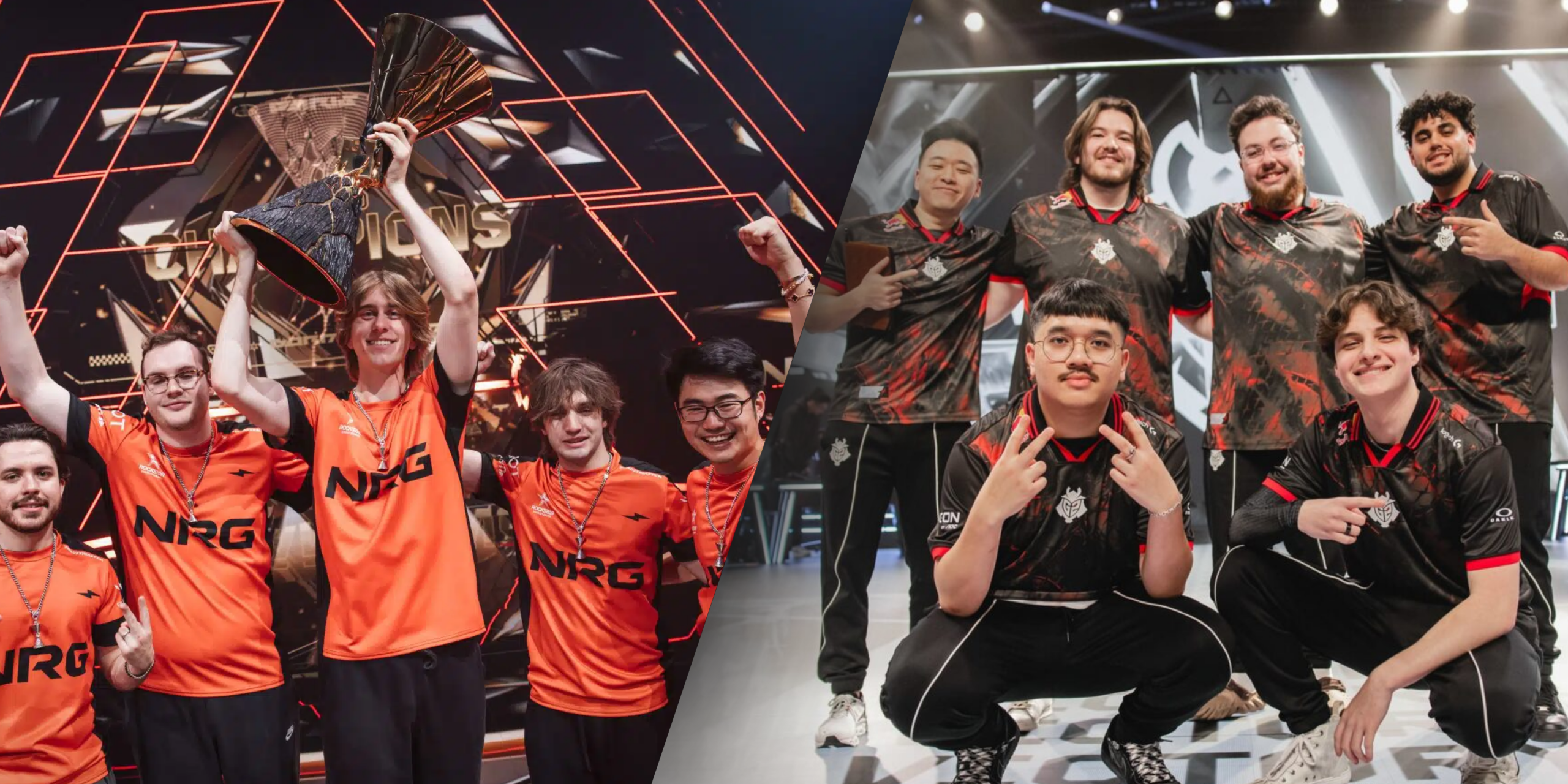 A group photo of NRG Esports (left) and G2 Esports (right). Photo / Esports.gg